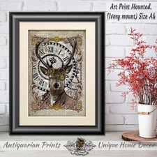 Stag Head Print Vintage Dictionary Page Wall Art Picture Steampunk Deer Hipster