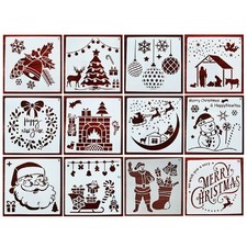 12 Pcs Christmas Stencils PET Drawing Templates Set for Home School Party Decors