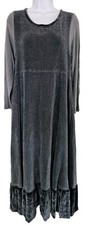 Womens Out Of Xile Grey Chenille Velvet Ruffle Pockets Loose Lagenlook Dress 2.