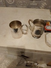 Collection of 4 Vintage English Tankards & Cups – Silver Plate & Pewter Mix