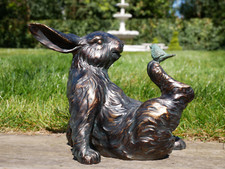 Resin Bronze Vintage Style Rabbit Garden Ornament Outdoor Decor Statue Figurine