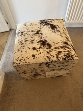 Cowhide Pouffe Footstool Foot Rest Stool Brown White Animal Hair Fur Solid Cute 