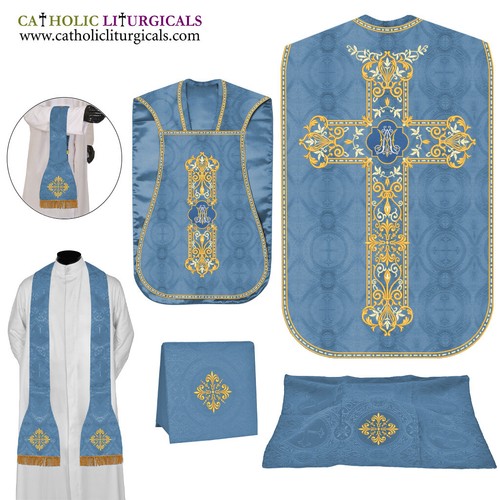 New marian blue roman chasuble - new,