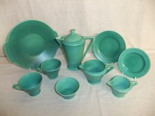 Cauldon England Art Deco 10-pc SET green coffee pot plates cups milk jugs - 8E6A