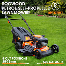 Petrol Lawnmower Mower 18″ Mulching RocwooD Self Propelled 46cm 25-75mm