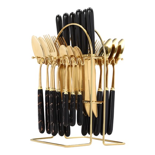 Golden cutlery set with - golden, stand