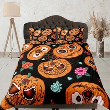 Cute spooky pumpkin halloween bedding & pillowcase, gothic duvet cover, dorm bed