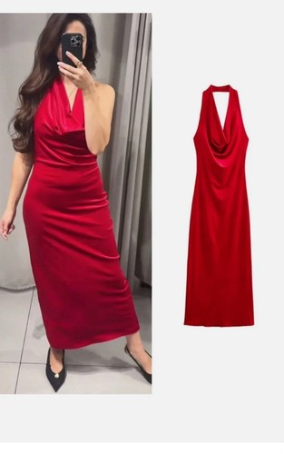 Zara red velvet cowl neck - velvet,
