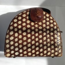 Vtg 70s Elliot Lucca? Leather Hatbox Style Weave Pattern Front Handbag Indo Boho