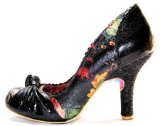 IRREGULAR CHOICE black faux leather & floral court shoes UK 7.5 EU41  Worn twice