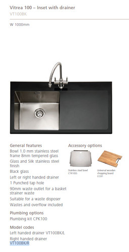 Caple vt101bk vitrea sink - vitrea,