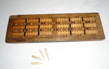 Vintage/Antique Tunbridge Ware Cribbage Board with Bone Marker Pegs