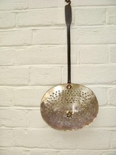 Chestnut roaster  Open flat vintage brass roasting pan  19.5 inches long