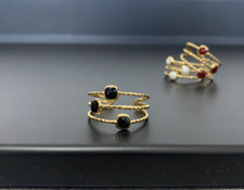 Gold Black Opal Ring, Adjustable Gold Plated Ring