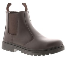 Tradesafe Mens Safety Boots Dealer Slip On Twin Gusset Steel Toe Cap Brown UK Si