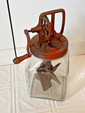 Antique Glass Metal Butter Churn w Wooden Paddles, 1800/1900s Rustic Farmhouse
