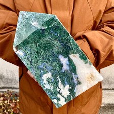 3.2LB Natural Geode Aquatic Plant Water Grass Moss Agate Obelisk Crystal