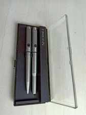 Parker 25 Stainless Steel Fountain Pen M Pt & Converter & Ballpoint Set In Box *