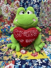 Card Factory Green Frog Soft Toy Holding Crazy For You Heart 12” Love Plush