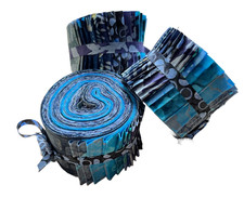 Mini JELLY ROLL 20 x 2.5" Strips 100 % Cotton Batik, Blue & Grey Tones