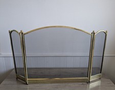 Vintage Folding 3 Panel Gold Brass Metal  Fire Screen Guard Fireguard Home Decor