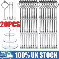20 Set Silver 3 Tiers Cake Plate Cupcake Stand Rack Fittings Handle Rod Wedding