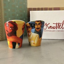 Tipperary Crystal Graham Knuttel Egg Cups and Spoons Set of 2 Blue Lagoon / Menu