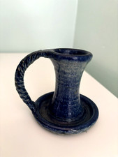 Michael Kennedy Pottery Vintage Blue Candlestick glossy finish Irish
