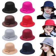 Warm Hat Women Vintage Retro Hat Church Bowler Cloche Hats Wool Felt Bucket Cap