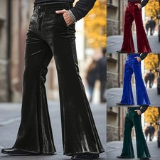 Mens Bell Bottom Velvet Pants Flared Loose Fit Wide Leg Trousers for Casual
