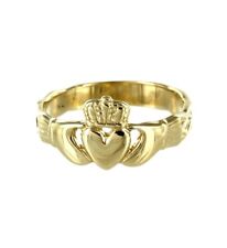 9ct Yellow Gold Ladies Irish Claddagh Ring Patterned Hallmarked Solid Gold