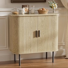 Natural Wood Sideboard Buffet Cabinet with Sliding Tambour Doors 80cm