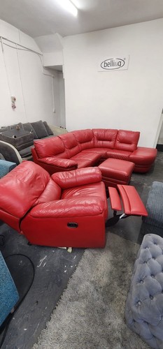 Dfs red leather corner sofa - leather,
