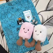 NEW Jellycat Marshmallows Plush- 12cm Pink & White Key Ring With Tags & Dust Bag