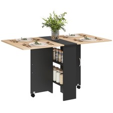 HOMCOM Mobile Drop Leaf Dining Table Folding Desk w/ 2 wheels Storage Shelves