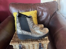 Fly London Distressed Gold Wedge Ankle Boots UK 6