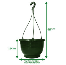 25cm Plastic Hanging Basket Pot Planter | All Colours & Matching Hangers | 6.2L