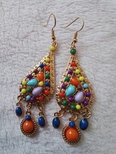 Multicoloured Boho Dangle Statement Earrings