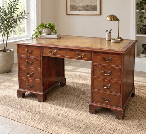 Antique mahogany pedestal desk - mahogany,