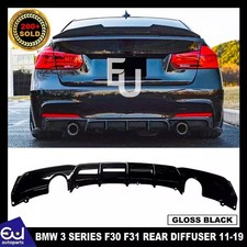 FOR BMW 3 SERIES F30 F31 M SPORT REAR BUMPER DIFFUSER DUAL EXHAUST GLOSS BLACK