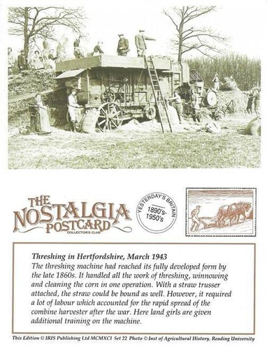 Postcard land girl threshing - postcard,