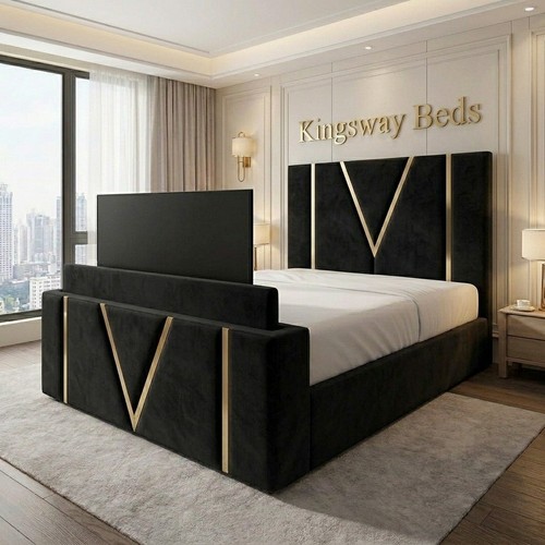 Gold crest upholstered bed - gold,