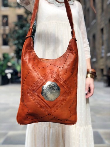 Moroccan leather purse - moroccan, burnt