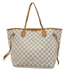 LOUIS VUITTON Neverfull MM Shoulder Bag Damier Azur Leather White N41361 91DA204