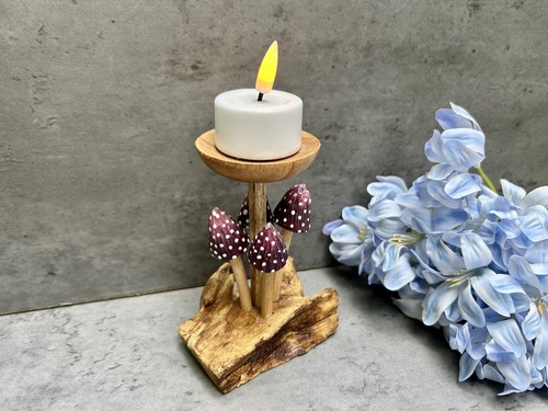 Wooden mushroom candle holder - wooden,