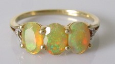 Gold Diamond Ring - 9ct Yellow Gold Ethiopian Opal Diamond Band Ring Size P 1/2