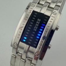 Unbranded Binary Blue LED Digital Watch Unisex Silver Rectangle New Battery 7"