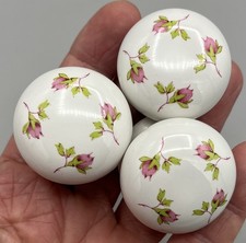 Vintage Floral Ceramic Drawer Knobs X 3 White Pink Green