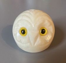 Paperweight, Round Owl, Huge Eyes, Eye Catcher, Italy Hand Craved Alabaster