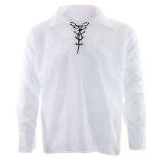 WHITE VINTAGE LACE UP SHIRT MENS FANCY DRESS TUDOR MEDIEVAL PIRATE RENAISSANCE